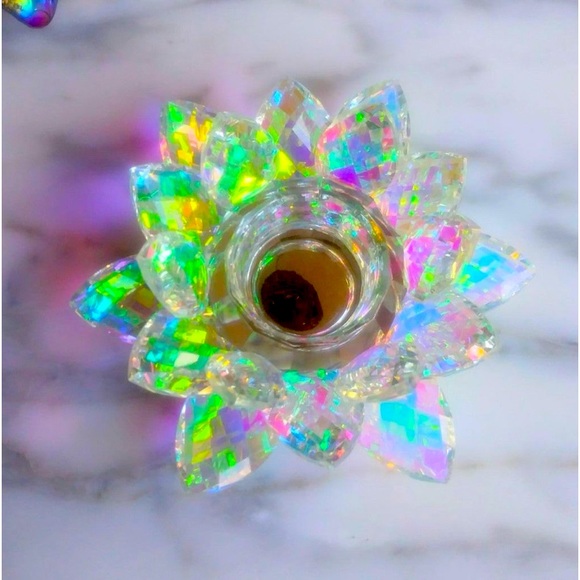 Z Gallerie Accents Crystal Lotus Flower Candle Holder Iridescent